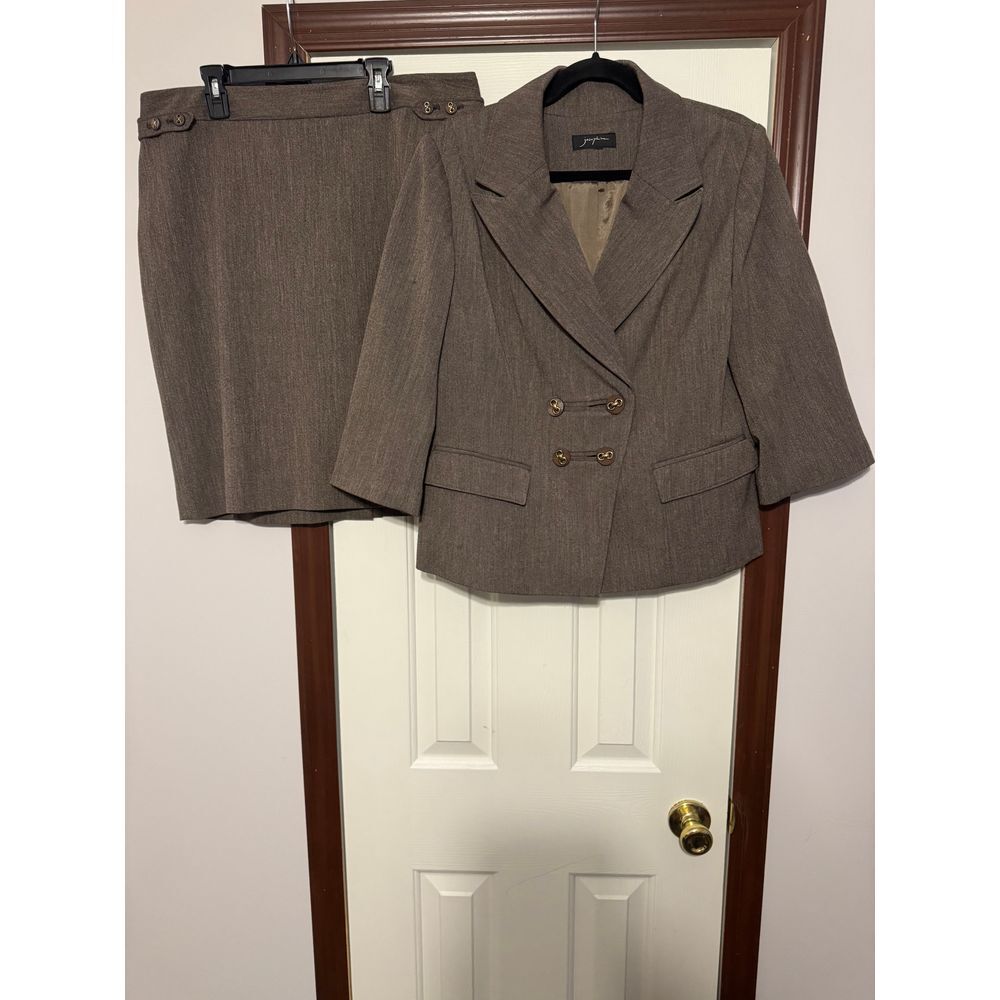 Professional Brown Taupe Double-Breasted Blazer‎ Suit Set Business Formal Wear